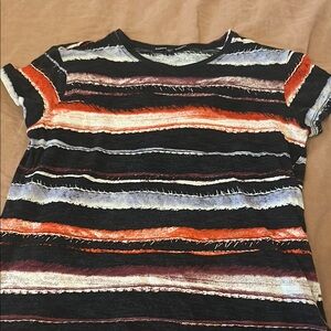 Proenza Schouler Black Striped Short Sleeve Tee with Orange and White Accents